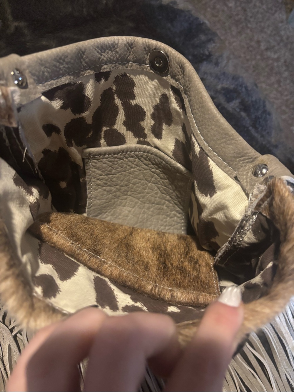 Neutral Haircalf and Suede Fringe Crossbody Bag - Picture 2 of 2